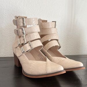 Cream Buckle Strap Ankle Boots